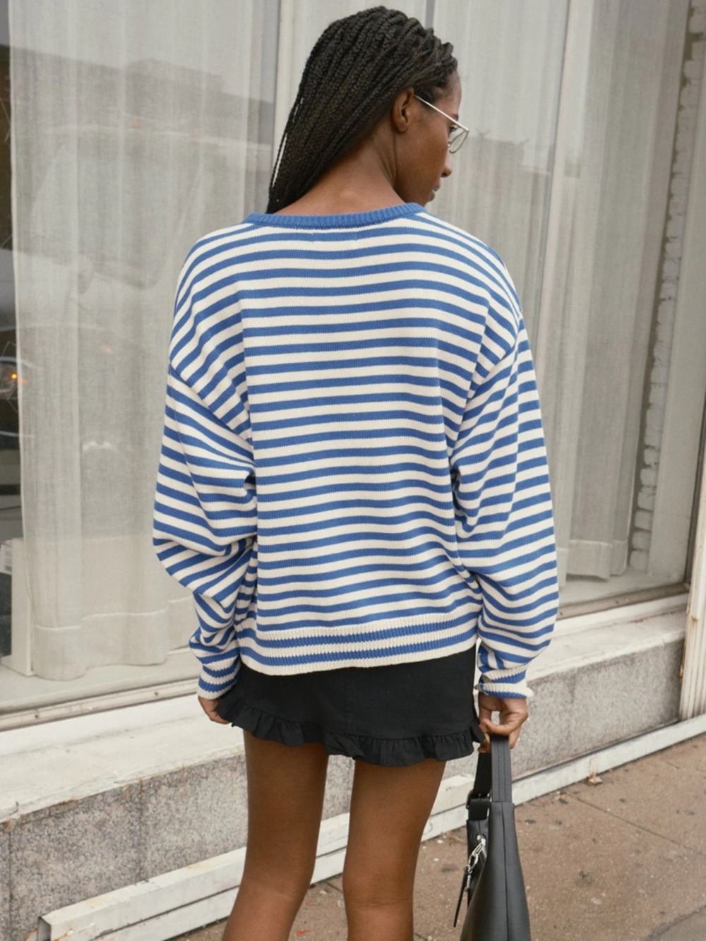 NWOT Sonderhaus "I Can't Believe It's Not Vintage" Crewneck in Cobalt Stripe - Picture 3 of 9